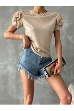 Topshow Taş Omuzları Güllü Toptan T Shirt