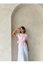 Gathered Shirt with Collar Detail - Pink | Topshow