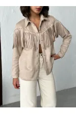 Chemises en daim scuba à franges Topshow - Pierre | F2029