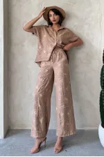 Pantalon brodé en gros - Marron clair Dsn2 | Topshow | F1900