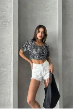 Topshow Gray Leopard Burnt Velvet Wholesale Blouse