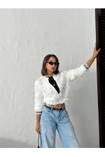 Topshow - Manteau zippé imprimé rose en gros - Crème