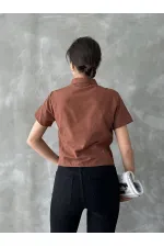 Topshow Brown Gipel Front Gathered Wholesale Blouse