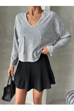 Shepherd's Stitched Knitwear Wholesale Blouse - Gray | TOPSHOW | F1652