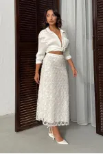 Jupe midi de soirée Topshow à sequins - Crème | Automne/Hiver 2012