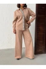 Topshow Stripe Detailed Scuba Suede Trousers - Mink | F1972