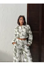 Topshow Toptan Desenli Fermuarlı Ceket – Şık Ve Modern Tarz - Haki | F1975