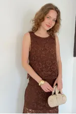 D 3011 Lace Sleeveless Blouse - Coffee D 3011 Lace Sleeveless Blouse - Coffee