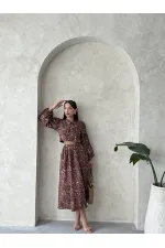 Nakışlı Toptan Etek - Kahve | Topshow | F1901