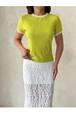 Topshow Fistık Krem Bisiklet Yaka Toptan T-Shirt