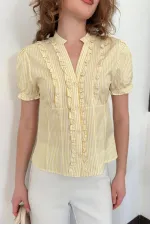D 3021 STRIPED RUFFLED SHIRT - YELLOW D 3021 STRIPED RUFFLED SHIRT - YELLOW