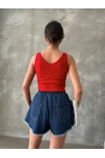 Bustier à col en V et jupe à franges rouge (vente en gros) | TOPSHOW