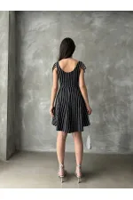 Topshow Black Silver Striped Sleeveless Wholesale Dress