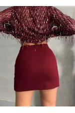 Yırtmaçlı Toptan Etek - Bordo | TOPSHOW | F1351