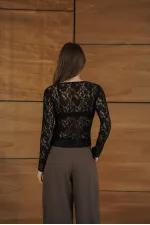 F 2072 BUTTONED LACE JACKET - BLACK