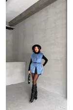 Gilet en plumes bleu en gros | TOPSHOW | F1567