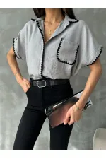 Topshow Gri Çoban Dikişli Keten Toptan Gömlek