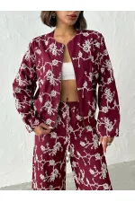 Veste zippée à broderies florales - Bordeaux | Topshow | F1948