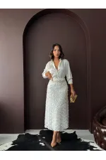 Topshow Gül Süzüneli Etek - Ekru | F2005