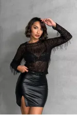 Sequin Wholesale Blouse - Black | TOPSHOW | F1612