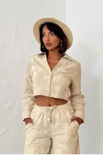 Süzüne Nakışlı Gömlek - Taş | Topshow | F1926