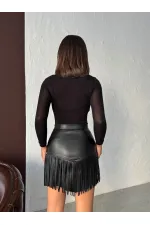 Topshow Western Style Tassel Mini Leather Wholesale Skirt - Black | F2041