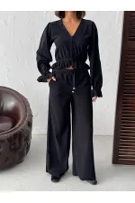 Topshow - Toptan Fitilli Kadife Pantolon - Siyah