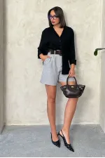 TOPSHOW Gri Kemerli Toptan Şort