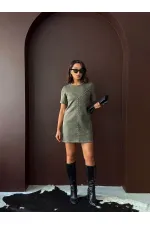 Topshow Droplu Süet Toptan Elbise - Haki | f2039