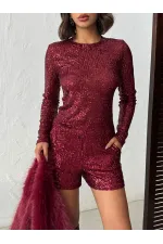 Chemisier à manches longues brodé de sequins scintillants Topshow pour femme - MARRON | F1866