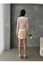 Knee-Length Embellished Wholesale Dress - Stone | TOPSHOW | F1376