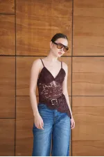 Askılı Brode Buluz - Kahve | D2965 - Topshow