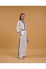 Denim Striped Wholesale Trousers - Cream | Topshow | F1890