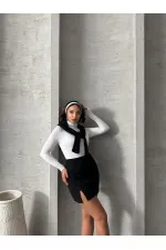 Jupe courte fendue et détaillée en gros - Noire | TOPSHOW | F1351