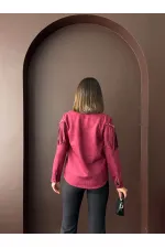 Chemise Topshow à franges en daim scuba - Rouge bordeaux | F2029