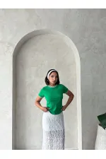 T-shirt Topshow crème émeraude à col rond en gros