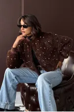 Topshow - Veste bomber en fausse fourrure (vente en gros) - Détails perles - Marron