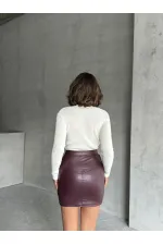 Fermuarlı Deri Toptan Etek - Bordo | TOPSHOW | F0125