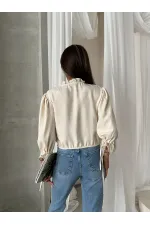 Topshow Stone Cream Lace Detail Wholesale Blouse | F1693