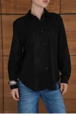 Corded Wholesale Shirts - Black | F2079 - Topshow