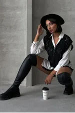 Topshow Black Braided V-Neck Wholesale Blouse