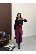 Jupe longue en velours à paillettes F 2053 - Bordeaux