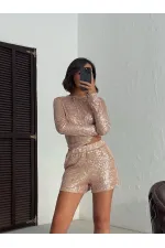 Chemisier à manches longues brodé de sequins scintillants Topshow pour femme - CUIVRE | F1866