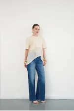 Embroidered Detail Crew Neck Wholesale T-Shirt - Raw | D2990 - Topshow