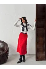 Topshow Scuba Suede Wholesale Skirt - Red | F2004