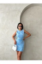 Beaded Sleeveless Wholesale Blouse - Blue | Topshow