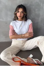 T-shirt Topshow à rayures orange en popeline à manches en gros