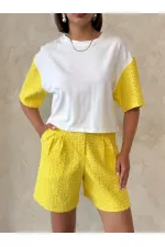 Kol Detaylı Toptan Şort - Sarı | Topshow