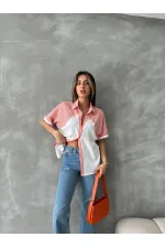 Topshow Orange Stripe Detailed Low Sleeve Wholesale Shirt