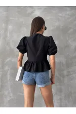 Topshow Siyah Önden Bağlamalı Poplin Toptan Bluz